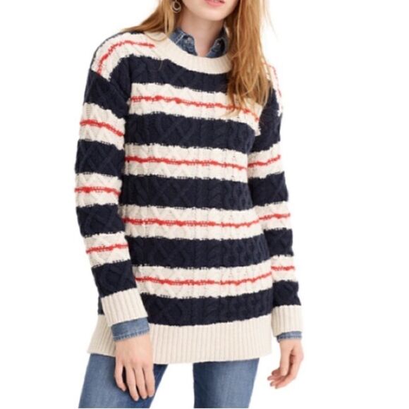 NWT MSRP $120 J. Crew Stripe Cable Knit Sweater Women's Size Small - Picture 2 of 9